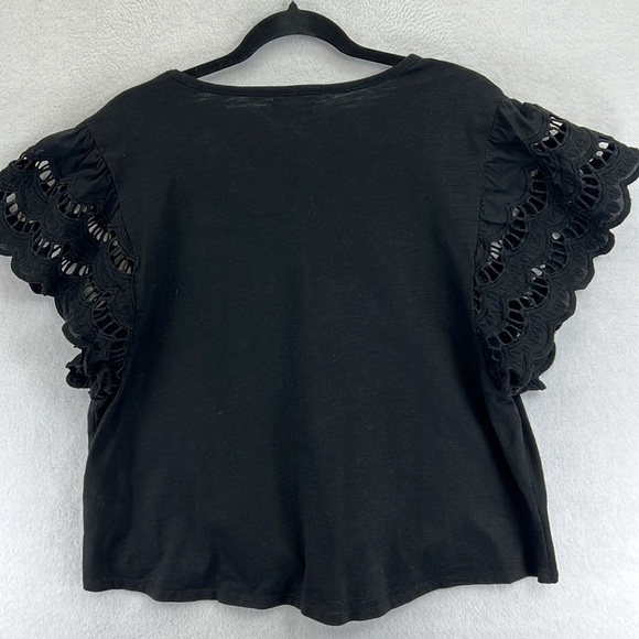 Maurice’s Tie Front Crop Top Sz XL Black Eyelet/Lacey Flutter Sleeve Boho Gypsy - Picture 7 of 11